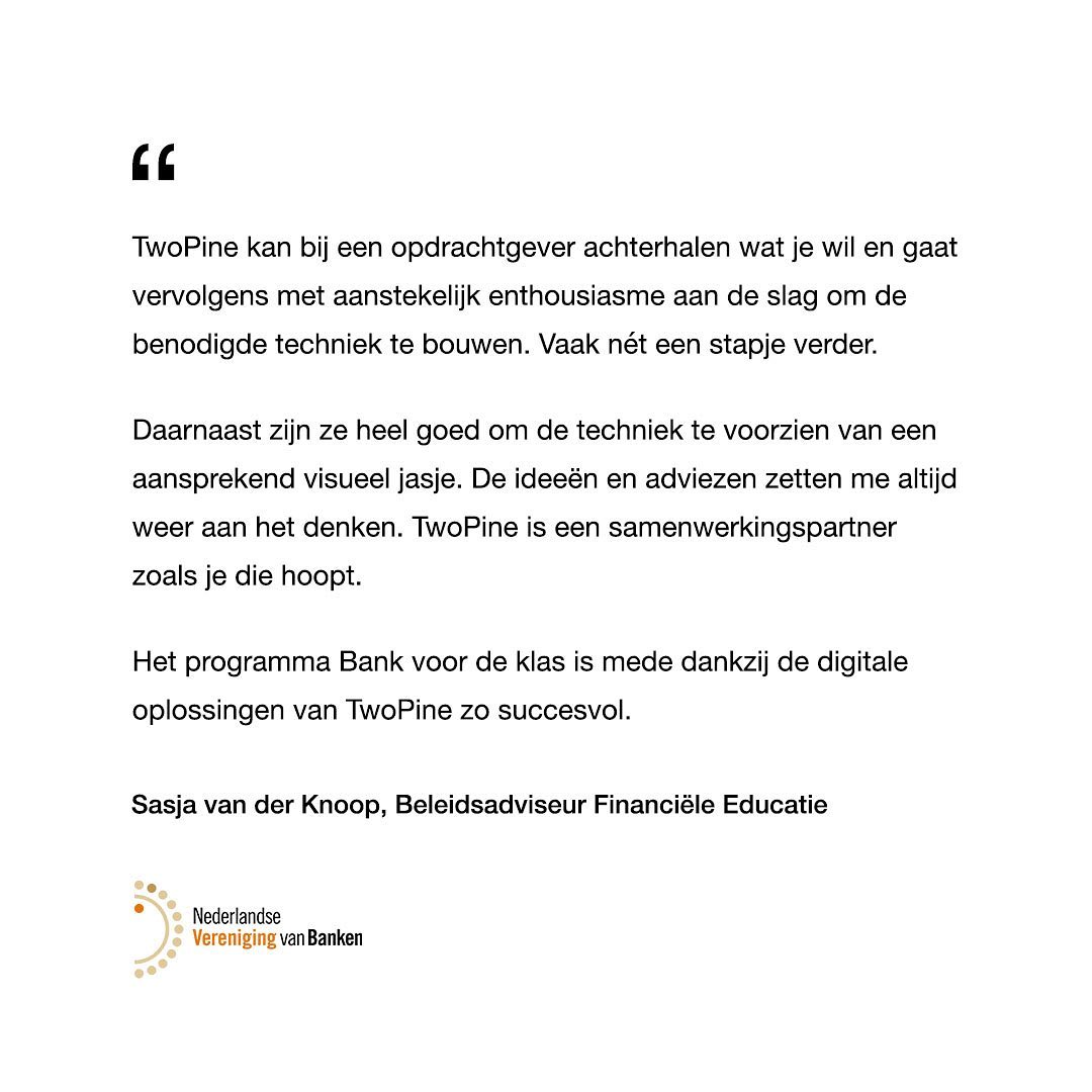 Quote van NVB over samenwerking met TWOPINE Rijswijk